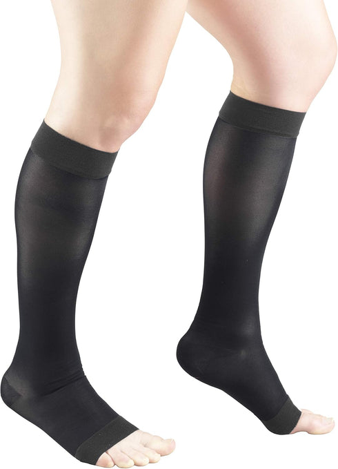 Truform Sheer Compression Stockings - 15-20 mmHg, Women's Knee High Length, Open Toe, Charcoal, 3X-Large