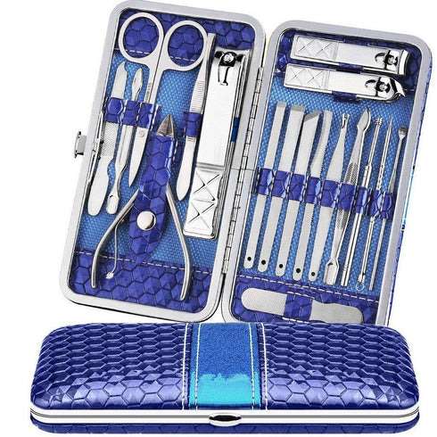 Teamkio 18pcs Stainless Steel Manicure Set, Travel Hygiene Kit, Professional Pedicure Nail Clippers, Leather Case