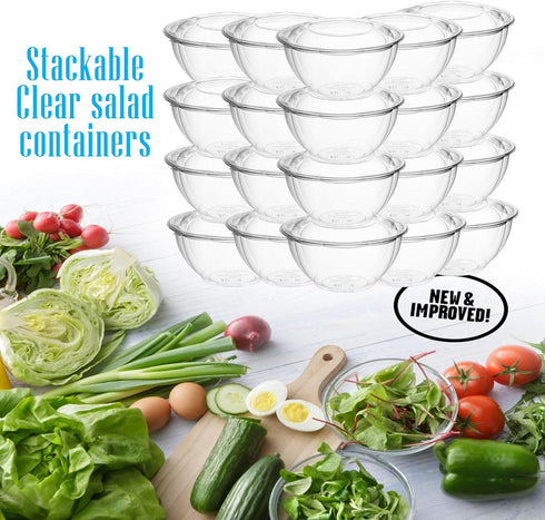 Mr Miracle Clear 18 Ounce Plastic Salad Bowls with Snap-On Lids, Pack of 50, Airtight Disposable Containers for Lunch
