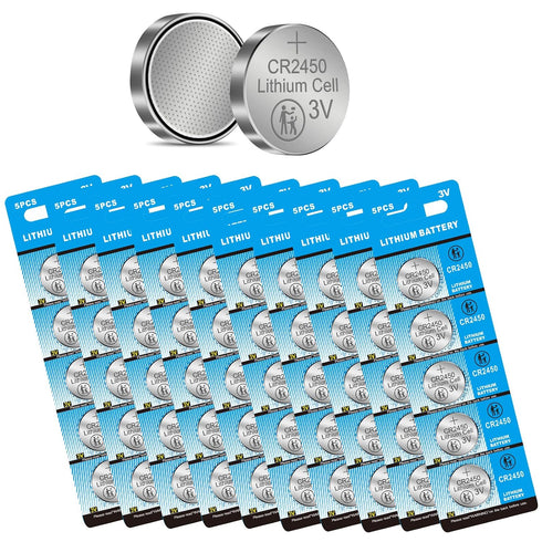 LisBiya CR2450 Lithium Battery 3 Volt Coin Button 50 Pack