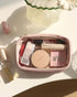 Pocmimut PU Leather Clear Makeup Bag, Travel Essentials Cosmetic Organizer for Women (Beige)