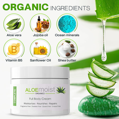 Organic Aloe Vera Lotion - Face & Body Moisturizing Cream with Natural Aloe Vera, Vitamin E, C, Retinol, Shea Butter