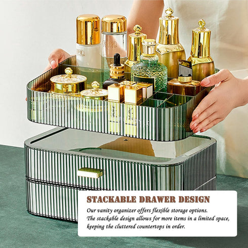 Makeup Organizer with Drawers, Stackable Large Cosmetics Storage Box, Ideal for Bathroom Countertop and Desk
