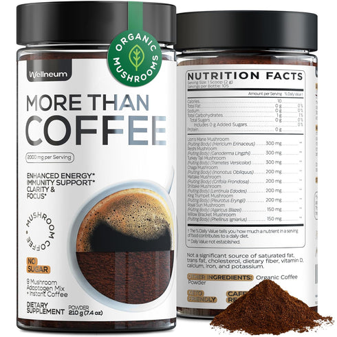 Mushroom Coffee 9 Mushroom Adaptogen Mix for Gut Health, Immunity, and Brain Boost, Keto-Friendly, 105 Servings