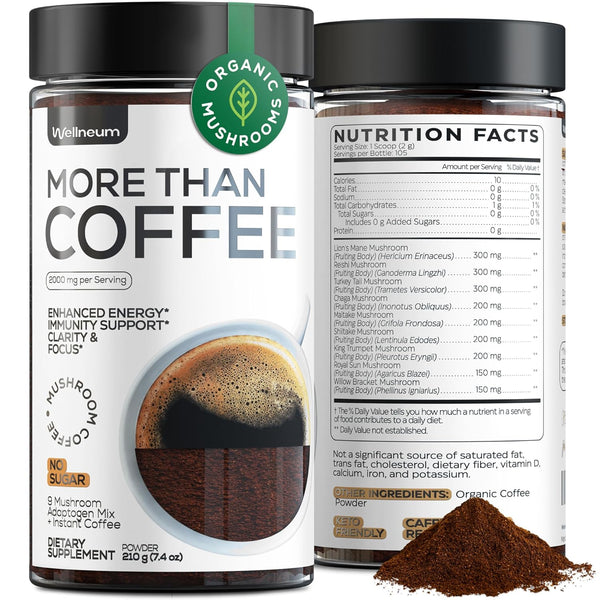 Mushroom Coffee 9 Mushroom Adaptogen Mix for Gut Health, Immunity, and Brain Boost, Keto-Friendly, 105 Servings