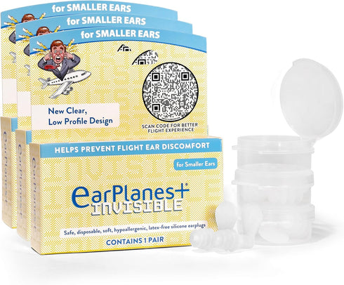 EarPlanes+ Invisible Airplane Travel Ear Protection, Clear Low-Profile Design (Small, 3 Count)