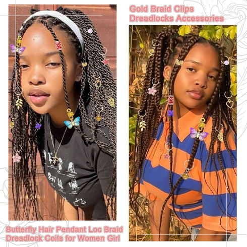 NAISKA 140Pcs Gold Butterfly Hair Jewelry, Colorful Star Flowers Loc Dreadlocks Accessories for Braid
