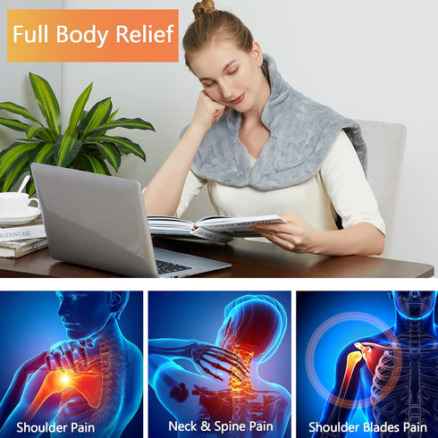 CAROMIO Large Heating Pad for Neck and Shoulders, Weighted Electric Heating Pad with Auto Shut Off, 4 Heat Settings