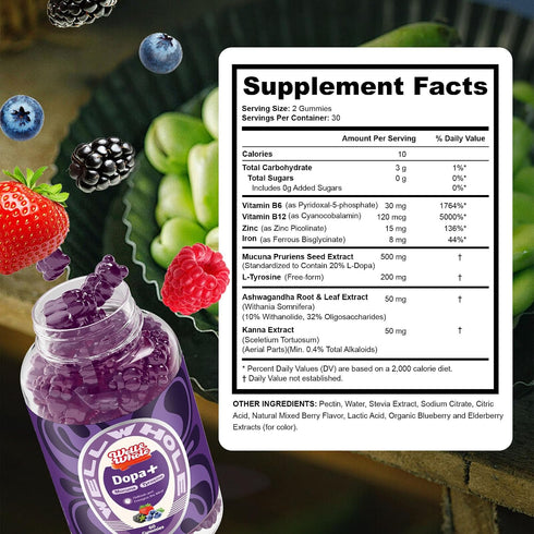 Gummies Gummies 500mg 200mg 60cts (1) Well&Whole Dopamine - Mucuna Pruriens Supplements with L-Tyrosine & Ashwagandh