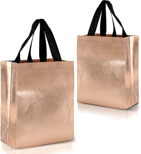 Nush Nush Rose Gold Gift Bags, Medium Size, Set of 12 Reusable Gift Bags with Handles, Pink Gift Bags