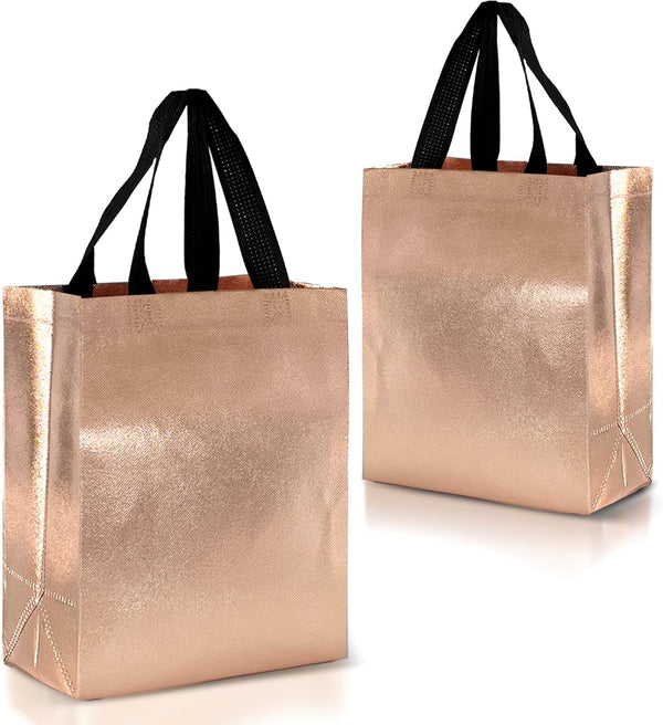 Nush Nush Rose Gold Gift Bags, Medium Size, Set of 12 Reusable Gift Bags with Handles, Pink Gift Bags