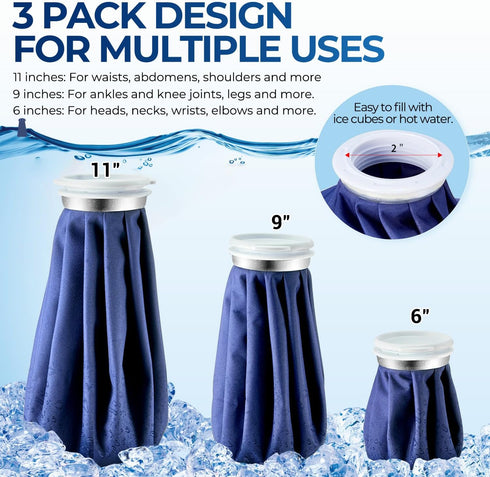Ice Pack for Injuries Reusable - Ohuhu 3 Packs Ice Cold Packs with Wrap for Hot & Cold Therapy Pain Relief (3 Sizes,