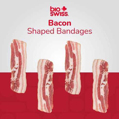 BioSwiss 24 Count Bacon Shaped Self Adhesive Bandages - Fun First Aid Kit for Kids