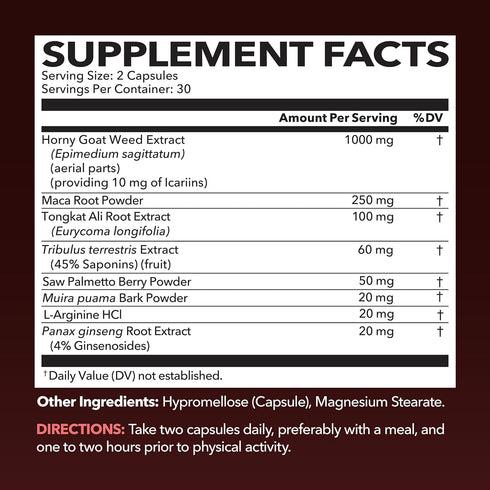 Horny Goat Weed for Men and Women - Extra Strength Performance Support with Maca Root & Tongkat Ali, 1 Month Supply