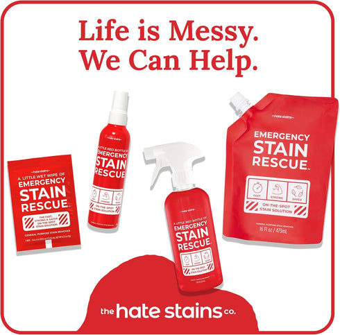 Packets Pack 25 Emergency Stain Rescue Stain Remover Wipes - Road Spill On-the-Go Rescue - Wine & Coffee Stain Rescue