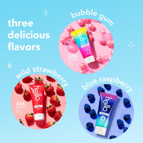 Pack, 2 3 Pack, 4.2 Oz Hello Kids Fluoride Toothpaste Variety Includes a Strawberry Toothpaste, Unicorn Bubble Gum