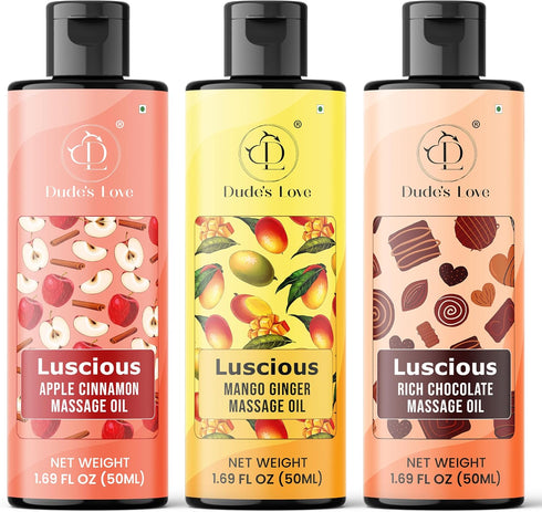 Dude's Love Luscious Flavored Massage Oil Set - Pack of 3 -