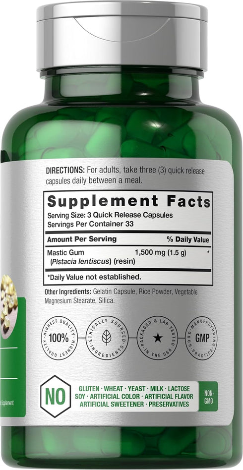 Horbaeach Mastic Gum Capsules 1500mg 100 Count | Non-GMO & Gluten Free