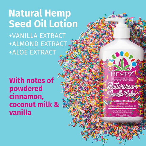Hempz Body Lotion, Buttercream Vanilla Cake Celebration, 17 Oz Daily Moisturizing Cream with Shea Butter