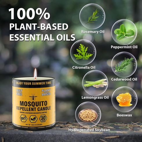 Outdoor Mosquito Repellent Candle with Citronella, Lemongrass & Rosemary