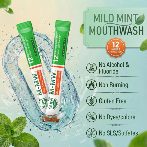 M-MW Packets, (20 Count) Travel Size Mouthwash Individual Alcohol Free Oral Rinse, Bad Breath Treatment for Adults