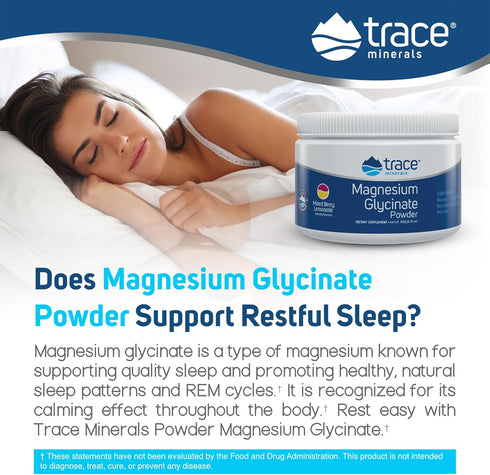 Trace Minerals | Magnesium Glycinate Powder | 120 mg | Naturally Flavored Mixed Berry Lemonade Drink Mix | 30 Day Supply