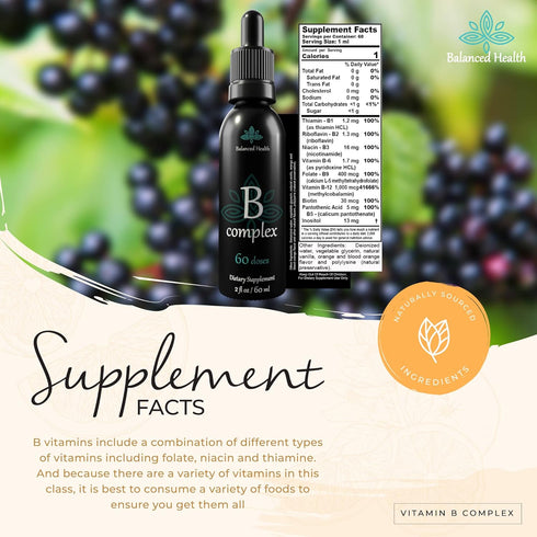 Vitamin B-Complex Drops, 2oz, 60 Doses | All 8 B-Vitamins, Immune Energy Support Supplement, Non-GMO