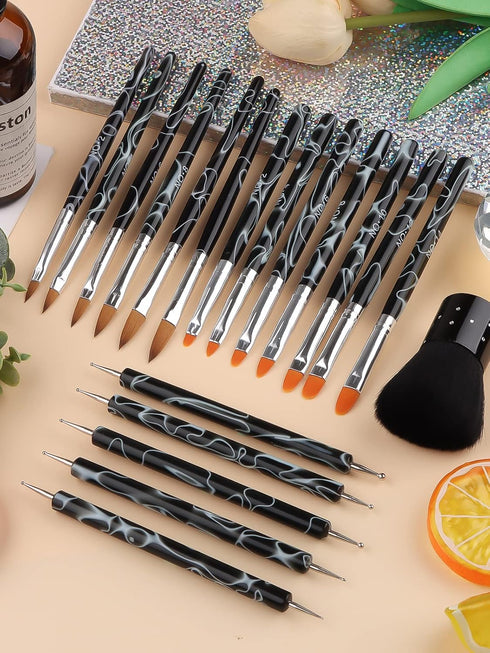 TOROKOM 19Pcs Acrylic Nail Brush Set, Nail Brushes for Nail Art Pen, Gel Nail Polish Brush, Nail Design Brush