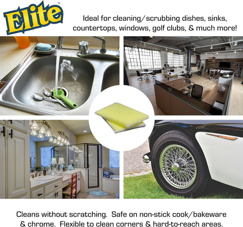 Elite PRO 2 Pack All Purpose Cleaning Pad, Non Scratch Dish Sponge Scrubber, Flexible for Kitchen and Household Use