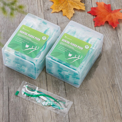 Dental Floss Picks, 100 Counts, Each Individually Wrapped, 2 Travel Floss Cases, Floss Sticks, Tooth Floss, Gift Mini