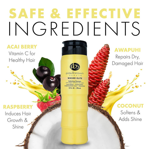 Paul Brown Hawaii Washe Elite Shampoo | Hydrate & Treat Damaged Hair | Moisturizing Hair Product, Safe for Color-Treated Hair, Antioxidant-Rich Kukui Nut Oil (10 oz.)