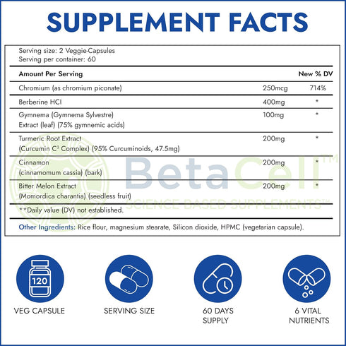 Glucofix - Berberine Herbal Supplement with Cinnamon, Gymnema, Bitter Melon, and Turmeric - 120 Capsules