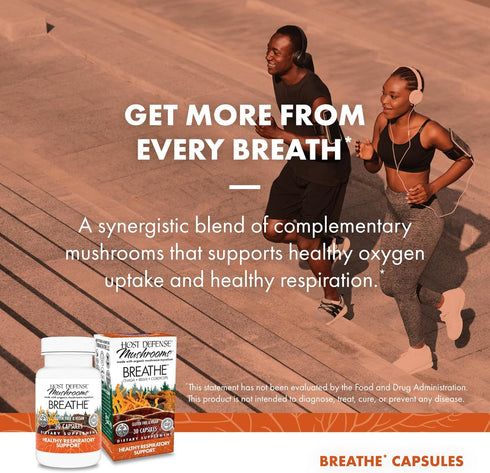 Host Defense Breathe* Capsules - Immune & Respiratory Support Mushroom Supplement with Chaga, Reishi & Cordyceps - 30