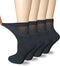 Women Extra Wide Comfort Fit Loose Fit Quarter Socks, Moisture Wicking Cushion Diabetic Socks, 4 Pairs, Black