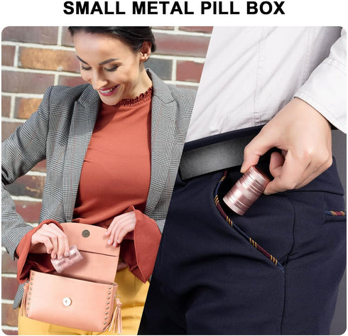 Metal Pill Container Pill Case - Waterproof Daily Travel Pill Box for Pocket Purse, Portable Organizer for Vitamins,