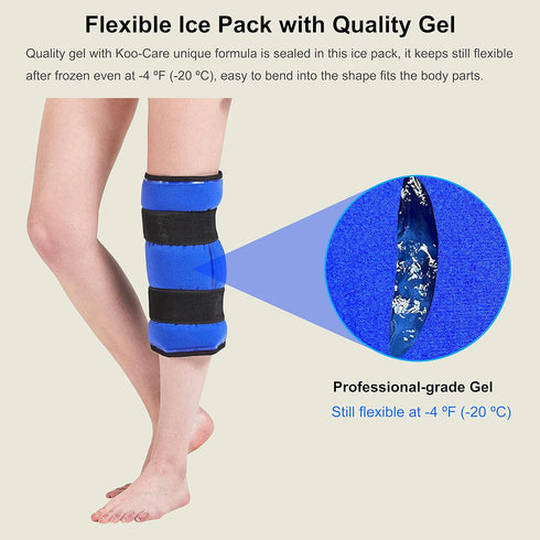 Koo-Care Extra Large Gel Ice Pack for Injuries, Reusable Flexible Hot Cold Compress with Wrap for Shoulder, Back, Hip,