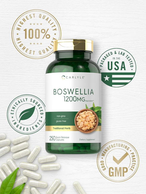 Carlyle Boswellia Extract Capsules 1200mg - 250 Count, Non-GMO, Gluten Free, Boswellia Serrata Complex