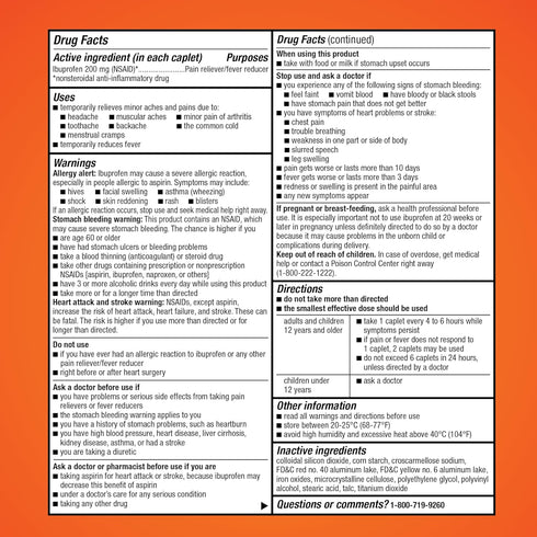 Amazon Basic Care Ibuprofen Tablets, 200 mg Pain Reliever for Arthritis, Toothache, Backache, 100 Count