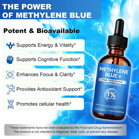 WeiWeiLa 60mL 1% 2-Month Pharmaceutical Grade Methylene Blue Drops - Pure for Brain Health Support, Natural Stevia