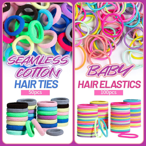 Teenitor Elastic Hair Ties, Hair Accessories for Girls, Colorful Baby Elastic Hair Bands Set with Clips
