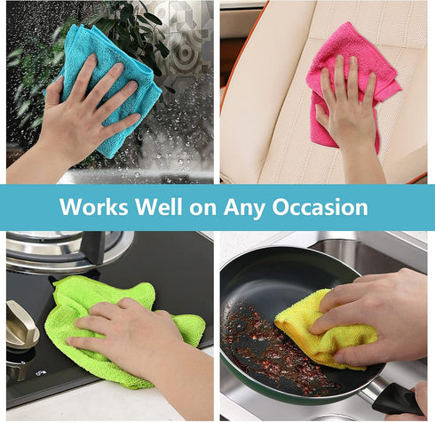 HOMEXCEL Microfiber Cleaning Cloth, 12 Pack Cleaning Rags with 4 Color Assorted, 11.5"X11.5" (Green/Blue/Yellow/Pink)