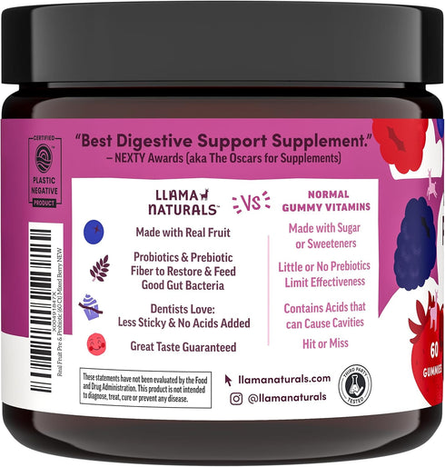 Gummies Gummy 120 Llama Naturals Probiotics for Women and Men with Prebiotic Fiber, Vegan, Organic, Probiotic for Gut