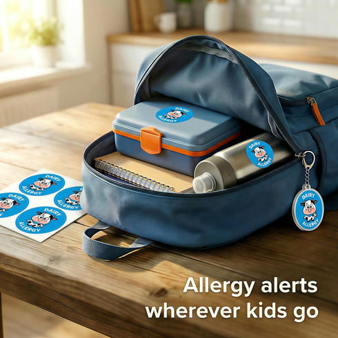 Sovelirix Set, Nut Peanut Dairy Shellfish Wheat Egg Allergy Alert Keychain Food Allergy Medical Alert with Tags