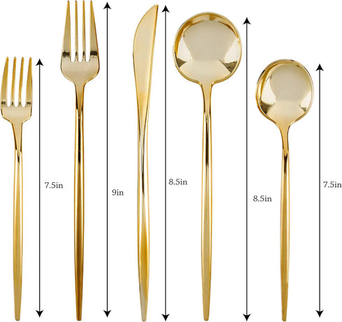 Novelty Modern Flatware, Disposable Plastic Soup Spoons, Luxury Gold Cutlery 32 Count