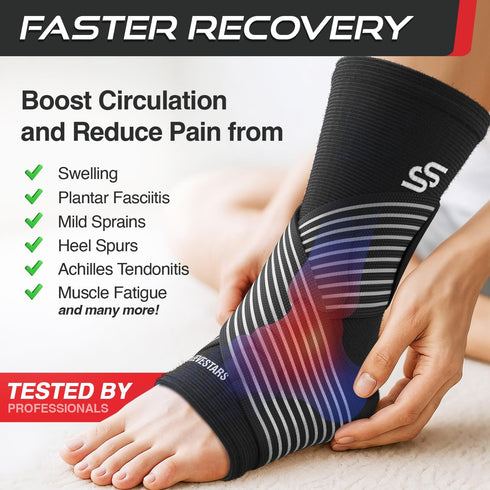 Sleeve Stars Ankle Brace for Women & Men, Compression Sleeve for Plantar Fasciitis Relief, Easy Customizable Support
