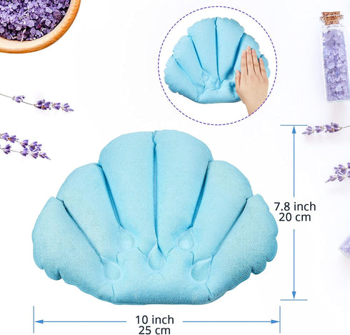 Jetec 3 Pieces Inflatable Bath Pillow with Suction Cups, Soft Terry Cloth Covered Shell Shape Bathtub Spa Pillow for