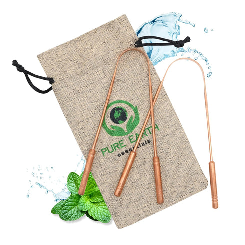 Pure Copper Tongue Scraper for Adults and Kids, Reusable with Case - Ayurvedic Oral Care (2 Pieces)