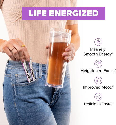 SkinnyStix Energy Drink Mix + Antioxidants. Heightens Focus, and Offers Incredible Energy, Delicious 10-Calorie Packets – 15 Packets, Berry Fusion Flavor