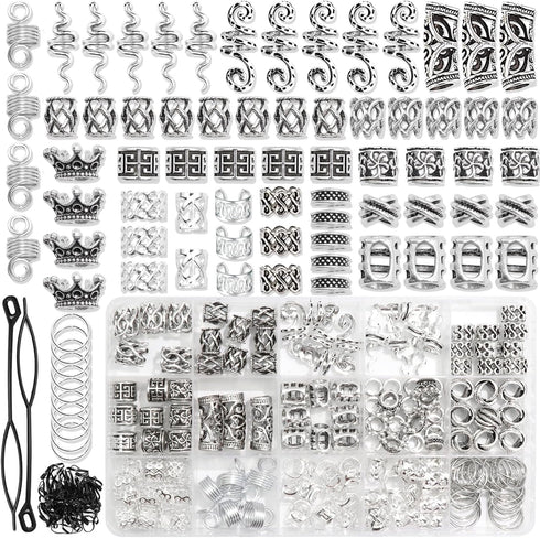 NAISKA 231Pcs Vikings Hair Beads Jewelry - Norse Runes Hair Beard Beads, Dreadlocks Accessories & Clips