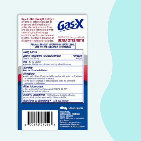 Gas-X Ultra Strength Gas Relief Softgels with Simethicone 180 mg for Bloating Relief, 50 Count